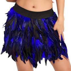 Kostüm Damen Federrock Bühnenkostüme Ballkleid Karneval Kostüm Damen Rock Minirock für Cosplay-Party Karneval Leistung (Blue, XL) von DolceTiger