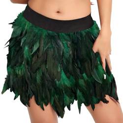 Kostüm Damen Federrock Bühnenkostüme Ballkleid Karneval Kostüm Damen Rock Minirock für Cosplay-Party Karneval Leistung (Green, S) von DolceTiger