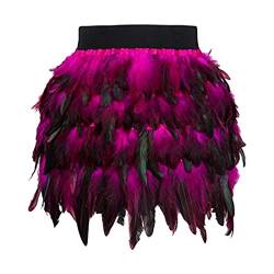 Kostüm Damen Federrock Bühnenkostüme Ballkleid Karneval Kostüm Damen Rock Minirock für Cosplay-Party Karneval Leistung (Hot Rosa, XXL) von DolceTiger