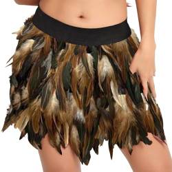 Kostüm Damen Federrock Bühnenkostüme Ballkleid Karneval Kostüm Damen Rock Minirock für Cosplay-Party Karneval Leistung (Khaki, L) von DolceTiger