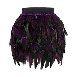 Kostüm Damen Federrock Bühnenkostüme Ballkleid Karneval Kostüm Damen Rock Minirock für Cosplay-Party Karneval Leistung (Purple, L) von DolceTiger