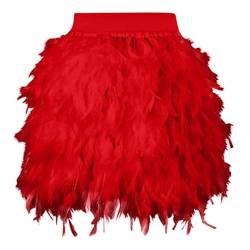 Kostüm Damen Federrock Bühnenkostüme Ballkleid Karneval Kostüm Damen Rock Minirock für Cosplay-Party Karneval Leistung (Red, S) von DolceTiger