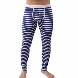 Lange Unterhosen aus Baumwolle Winter Thermo-Leggings Gestreift Herren-Unterwäsche Thermounterwäsche Kompressionshose Sporthose Lang Sport-Leggings (Blue, XL) von DolceTiger