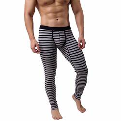 Lange Unterhosen aus Baumwolle Winter Thermo-Leggings Gestreift Herren-Unterwäsche Thermounterwäsche Kompressionshose Sporthose Lang Sport-Leggings (Gray, M) von DolceTiger