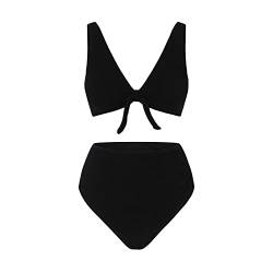 Umstands-Bikini Badeanzug Schwangerschaft Umstandsmode für Damen Soild-Badeanzug V-Ausschnitt Bikinihose mit hoher Taille Bowknot-Badeanzug-Badebekleidungsset Bikini Schwangerschaft (Black, S) von DolceTiger