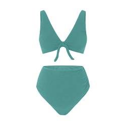 Umstands-Bikini Badeanzug Schwangerschaft Umstandsmode für Damen Soild-Badeanzug V-Ausschnitt Bikinihose mit hoher Taille Bowknot-Badeanzug-Badebekleidungsset Bikini Schwangerschaft (Green, XL) von DolceTiger