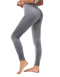 Dolcevida Damen-Veloursleggings mit hoher Taille, weich, warm, Samt, Stretch, nahtlos, Yogahose, grau, Groß von Dolcevida