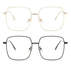 Dollger Blaulichtblockierende Brille für Damen, blendfrei, UV-Filter, Computer-Gaming-Brille, Retro, quadratisch, Matalframe, Goldfarben und Schwarz, S von Dollger