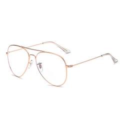 Dollger Blaulichtfilter Brille Computerbrille ohne Sehstärke Anti-Blaulicht Gläser UV Schutz Klassische Metallgestell Brille für Damen Herren (Roségold) von Dollger