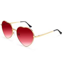 Dollger Herz Sonnenbrille Damen Retro Partybrillen Vintage Metallrahmen Love Rave Herzform Sonnenbrille UV400 Schutz,Rosa Rot Farbverlauf von Dollger
