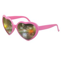 Dollger Herz-Sonnenbrille für Frauen Männer Festival Party Rave Lichtverändernde Herz-Effekt-Beugungsbrille UV400-Schutz (Rosa) von Dollger