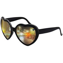 Dollger Herz-Sonnenbrille für Frauen Männer Festival Party Rave Lichtverändernde Herz-Effekt-Beugungsbrille UV400-Schutz (Schwarz) von Dollger