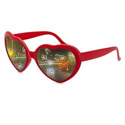 Dollger Herz-Sonnenbrille für Frauen Männer Festival Party Rave Lichtverändernde Herz-Effekt-Beugungsbrille UV400-Schutz (rot) von Dollger