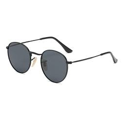 Dollger Kleine Runde Polarisiert Sonnenbrille für Damen Herren Metal Retro Trendige Deko brille UV400 Graue Linse und Schwarzer Rahmen von Dollger