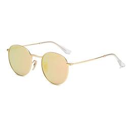 Dollger Kleine Runde Polarisiert Sonnenbrille für Damen Herren Metal Retro Trendige Deko brille UV400 Hellrosa Linse und Goldener Rahmen von Dollger