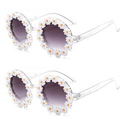 Dollger Party Brille Rund, 2 Stück Brille Blume UV 400 Schutz Partybrille Für Kinder Retro Brille Blumenform (Daisy) von Dollger