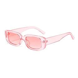 Dollger Rechteckige Sonnenbrille Damen Herren UV Schutz Sunglasses Vintage Schmale Brille Schwarze Sonnenbrille Damen 90er Brille Für Reise, Fahren Angeln,Party (Hellrosa) von Dollger
