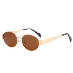 Dollger Retro Oval Polarisiert Sonnenbrille Damen Herren Metal Trendy Classic Mode-Sonnenbrillen UV400 Schutz,Goldrahmen Tee von Dollger