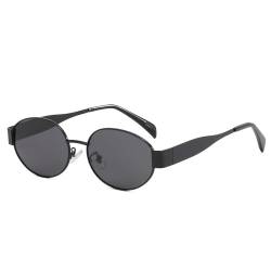 Dollger Retro Oval Polarisiert Sonnenbrille Damen Herren Metal Trendy Classic Mode-Sonnenbrillen UV400 Schutz,Schwarzer Rahmen Grau von Dollger