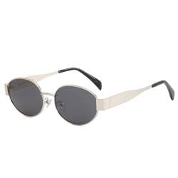 Dollger Retro Oval Polarisiert Sonnenbrille Damen Herren Metal Trendy Classic Mode-Sonnenbrillen UV400 Schutz,Silberner Rahmen Grau von Dollger