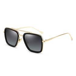 Dollger Retro Sonnenbrille Tony Stark Brille Vintage Quadratische Eyewear Metallrahmen für Damen Herren Iron Man Gold Rahmen/Schwarze Linse von Dollger