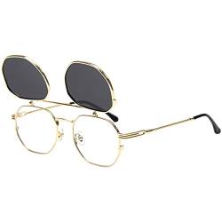 Dollger Retro Sonnenbrille für Damen Herren Steampunk Sonnenbrille Flip Up Sonnenbrille Metallrahmen Sonnenbrille UV-Schutz von Dollger