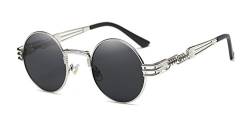 Dollger Retro Steampunk Sonnenbrille für Damen Herren Runde Hippie UV400 Schutz Flache Gläser Metallrahmen Brille, Black Lens/Silver Frame von Dollger
