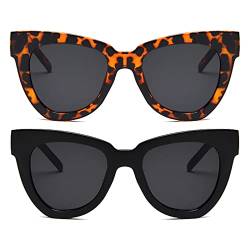 Dollger Sonnenbrille Damen Herren Retro Katzenaugen Übergroße Runde Sunglasses Vintage Cateye Sonnenbrille UV-Schutz Gläser Sun Glasses for Ladies,Schwarz+Leopard von Dollger