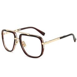 Dollger Übergroße Quadratische Sonnenbrille für Männer Frauen Pilot Shades Gold Frame Retro Brille（Teerahmen / transparent） von Dollger