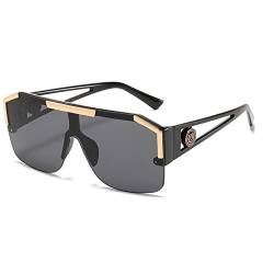 Dollger Vintage Flat Top Sonnenbrille groß Herren Damen Schwarz Quadratisch Halbrandlose Brille Rechteckige Sonnenbrillen mit Flachem Oberteil UV 400 von Dollger