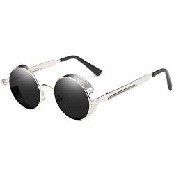 Dollger Vintage Steampunk Retro Sonnenbrille aus Metall mit rundem Kreisrahmen(schwarze Linse/Silberrahmen) von Dollger