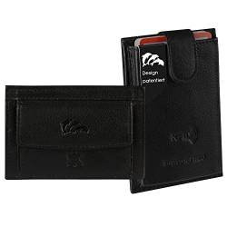 Dolphin® Kartenetui “Push&Pull” - Patentiertes Kreditkartenetui mit Münzfach - Premium Card Holder mit RFID Schutz - 100% Nappa Echtleder Slim Wallet für bis zu 10 Karten (Schwarz) von Dolphin