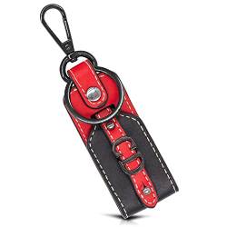 Dolphin Schlüsselanhänger personalisiert - Hochwertiger Kunst Leder Schlüssel Anhänger mit Wunsch-Initialen - für Sie & Ihn (Metall: Chrom-Anthrazit/Leder Imitat: schwarz/rot) von Dolphin