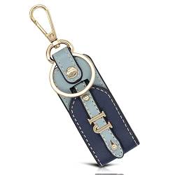 Dolphin Schlüsselanhänger personalisiert - Hochwertiger Kunst Leder Schlüssel Anhänger mit Wunsch-Initialen - für Sie & Ihn (Metall: Chrom-Gold/Leder Imitat: navy/blue) von Dolphin