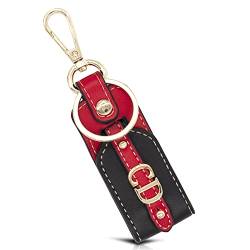 Dolphin Schlüsselanhänger personalisiert - Hochwertiger Kunst Leder Schlüssel Anhänger mit Wunsch-Initialen - für Sie & Ihn (Metall: Chrom-Gold/Leder Imitat: schwarz/rot) von Dolphin