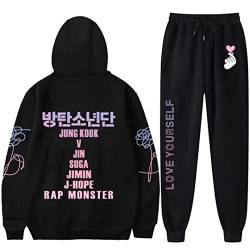 Dolpind KPOP Hoodie Love Yourself Sweater Suga Jimin Jung Kook Jhope Sweatshirt Hose 2-teiliges Set, Schwarz, Large von Dolpind