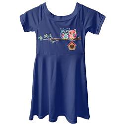 Dolyues Baby Owl Family Tree House Muster Mädchen Kleider Casual Sommer Kurzarm A-Linie Kleid Kinder Alltagskleidung (Marineblau) von Dolyues