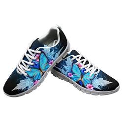 Dolyues Blauer Schmetterling 3D gedruckte Laufschuhe Damen Größe 2 Atmungsaktive Turnschuhe für Mädchen Leicht 39 EU von Dolyues