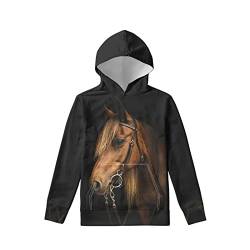 Dolyues Casual Hoodies Sweatshirts Regular Fit Langarm Kapuzenpullover mit Tasche für Kinder, Braunes Pferd, 8-11 Jahre von Dolyues