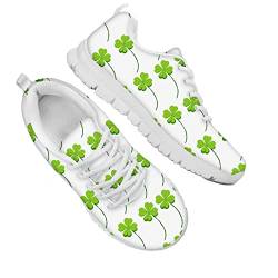 Dolyues Damen Herren Laufschuhe für Outdoor Gym Athletic mit vierblättriges Kleeblatt für St. Patrick's Day, leichte atmungsaktive Wanderschuhe (weiß) von Dolyues