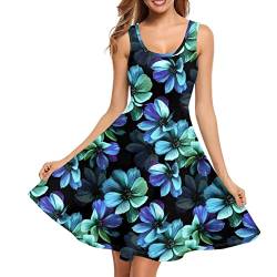 Dolyues Damen-T-Shirt-Kleid, Sommerkleid, Freizeitkleid mit Taschen, hawaiianisches Sonnenkleid, Größe XS-4XL, Blauer Hibiskus, XX-Large von Dolyues