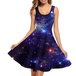 Dolyues Damen-T-Shirt-Kleid, Sommerkleid, Freizeitkleid mit Taschen, hawaiianisches Sonnenkleid, Größe XS-4XL, Lila Galaxy, XX-Large von Dolyues