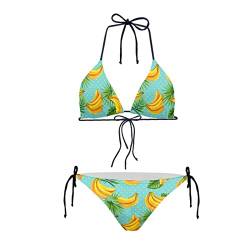 Dolyues Damen Tie Side Triangle Bikini Set Zweiteilig Hohe Taille Bikini Badeanzug Größe XS-2XL, Yellow Banana, S von Dolyues