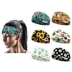 Dolyues Flora Retro Stirnbänder für Frauen Breite Boho Sonnenblume Gänseblümchen Kaktus Pilz Kopf Wraps Yoga Haarbänder Elastische Turbans für Frauen Mädchen von Dolyues