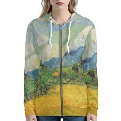 Dolyues Hoodies für Frauen Zip up Y2k Langarmshirt mit Tasche Dünn Casual Hoodie Sweatshirts, Vincent Van Gogh Heat Field, 46 von Dolyues