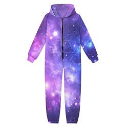 Dolyues Kinder-Jumpsuits mit Kapuze für Jungen und Mädchen, voller Länge, Schlafanzug mit Kapuze und Tasche, alles in einem Schlafanzug, Galaxy Purple, 13-14 Jahre von Dolyues