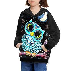 Dolyues Kinder Neuheit Hoodies Sweatshirts mit Kängurutasche vorne Langarm Dünn Kapuzenpullover, Galaxy Eule, 8-11 Jahre von Dolyues