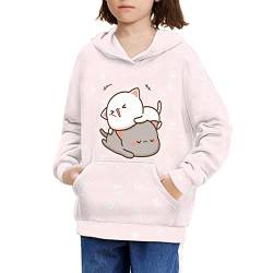 Dolyues Kinder Neuheit Hoodies Sweatshirts mit Kängurutasche vorne Langarm Dünn Kapuzenpullover, Rosa/Katze, 8-11 Jahre von Dolyues