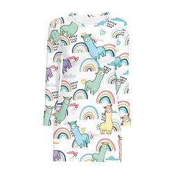 Dolyues Lässiges Kleid für Damen, langärmelig, fließendes Kleid, Sonnenkleid, Größe S-2XL, Alpaka Regenbogen, 36 von Dolyues