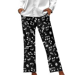 Dolyues Loungehose für Damen, Pyjamahose mit Tasche, lang, weites Bein, lockere Hose, Musiknote, Schwarz, 42 von Dolyues